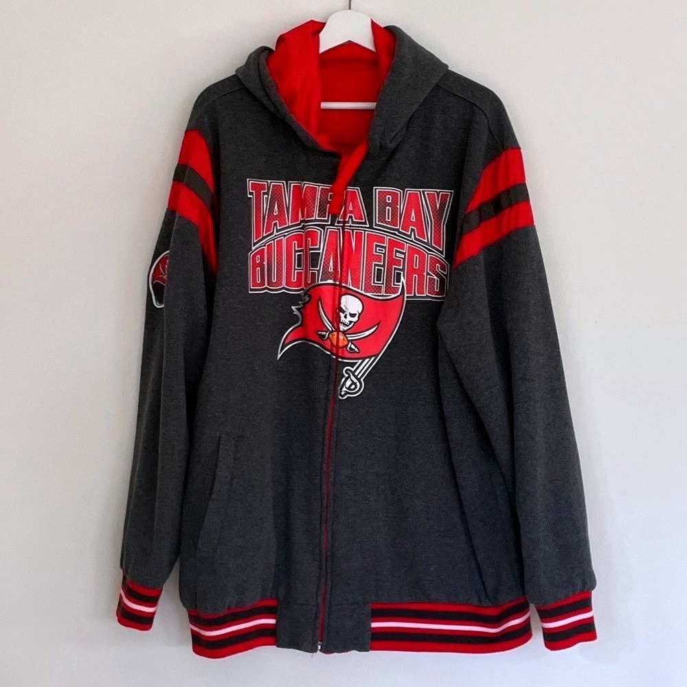 Reversible Tampa Bay Buccaneers NFL Hooded Jacket Full Zip Red Football Mens - Picture 3 of 12